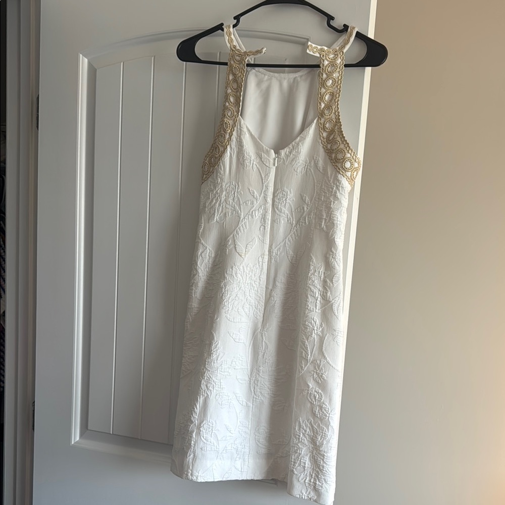 lily puiltzer gold and white dress